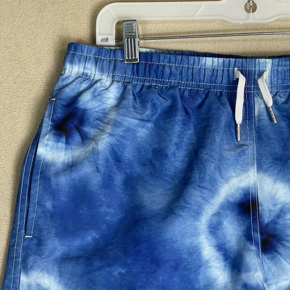 Bather Shorts Mens XL Blue Ne-Maki‎ Shibori Swim Trunk Lined Elastic Waist